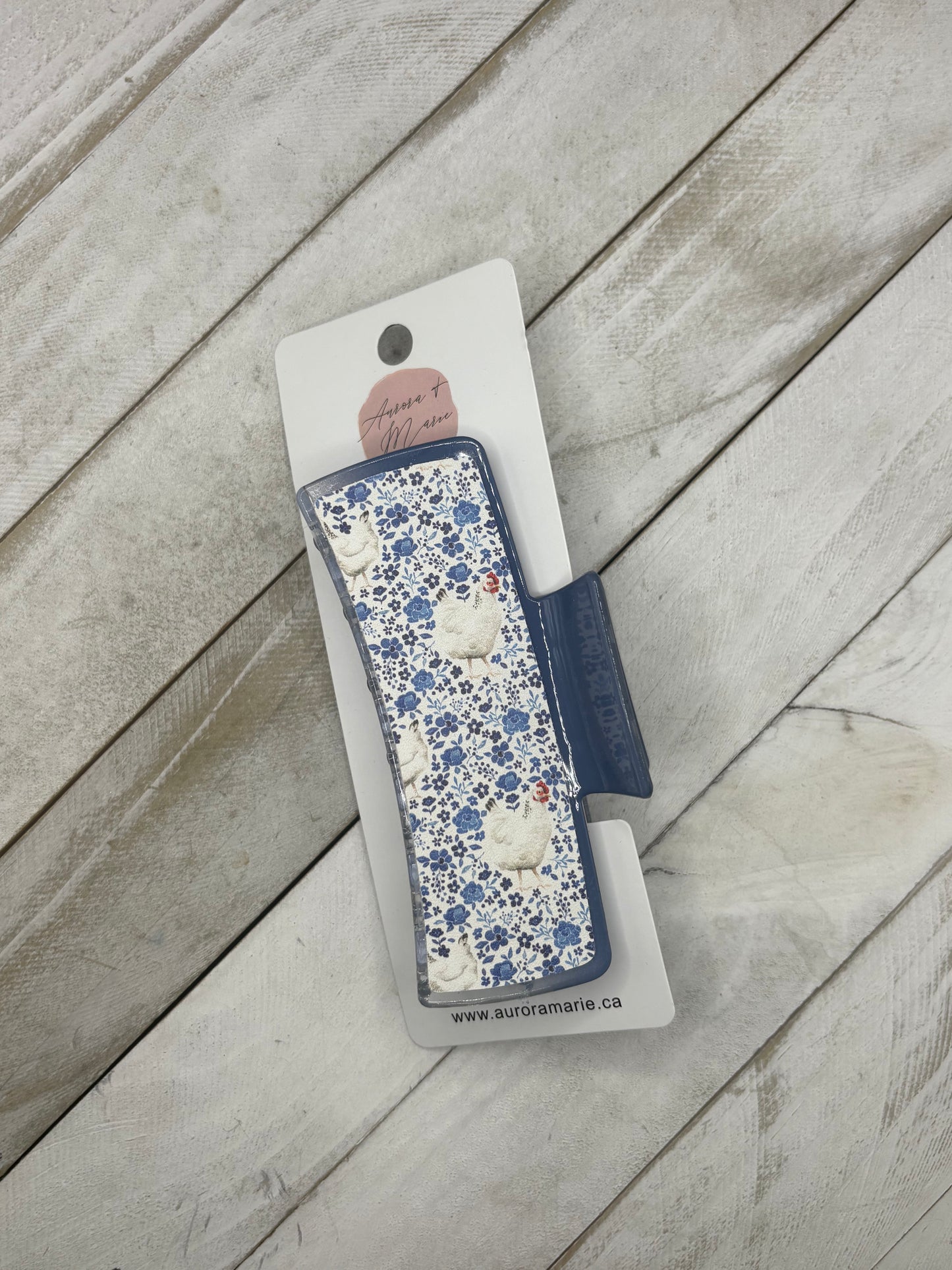 Blue Floral Chicken Claw Clip