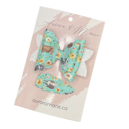 Teal Floral Cows