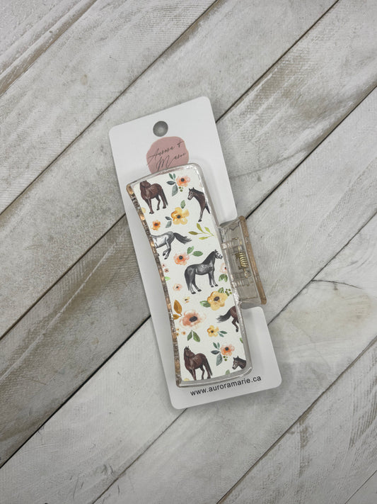 White Horses Claw Clip