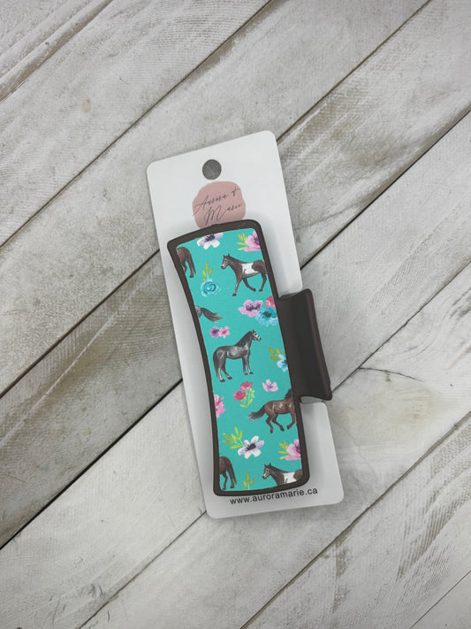 Teal Horses Claw Clip