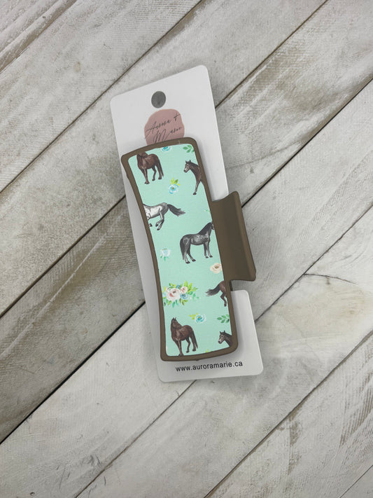 Teal Horses Claw Clip