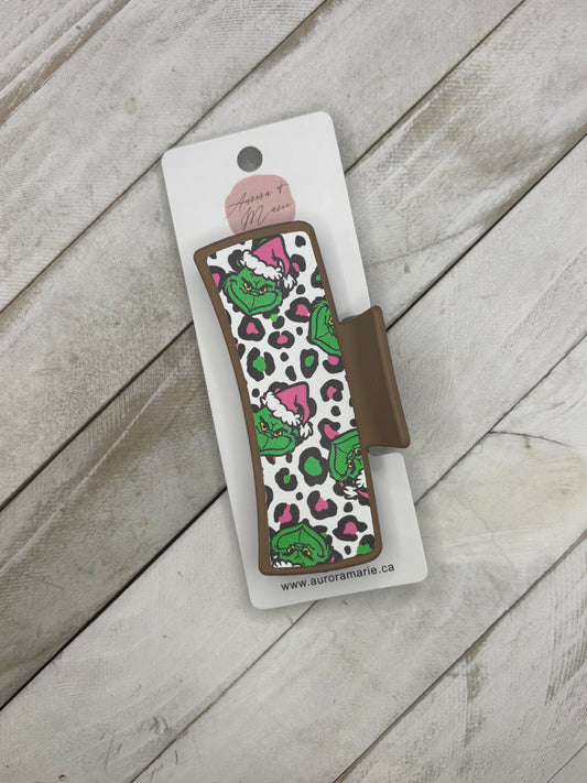 Pink Leopard Grinch Claw Clips