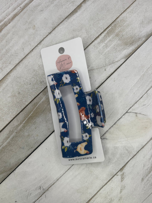 Blue White Floral Chickens