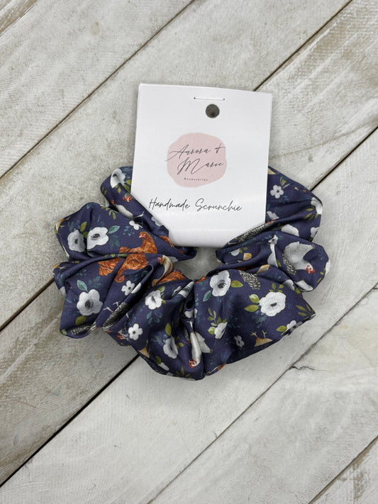 Dark Blue Floral Chickens