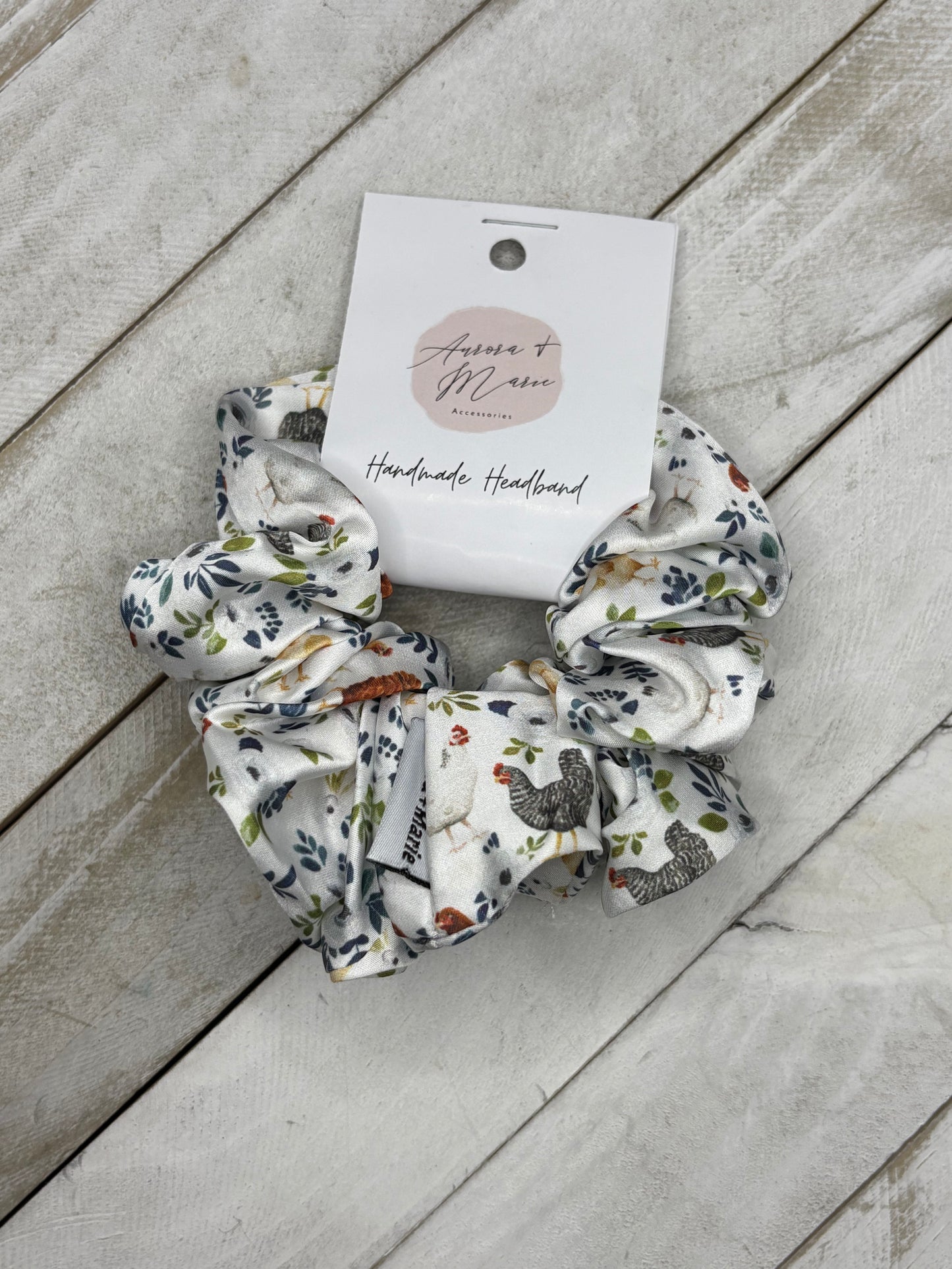 White Blue Floral Chickens