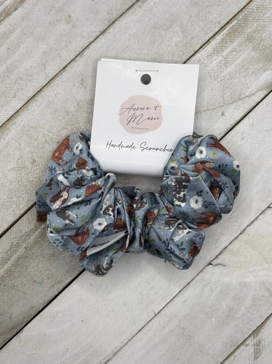 Grey Blue Floral Cows