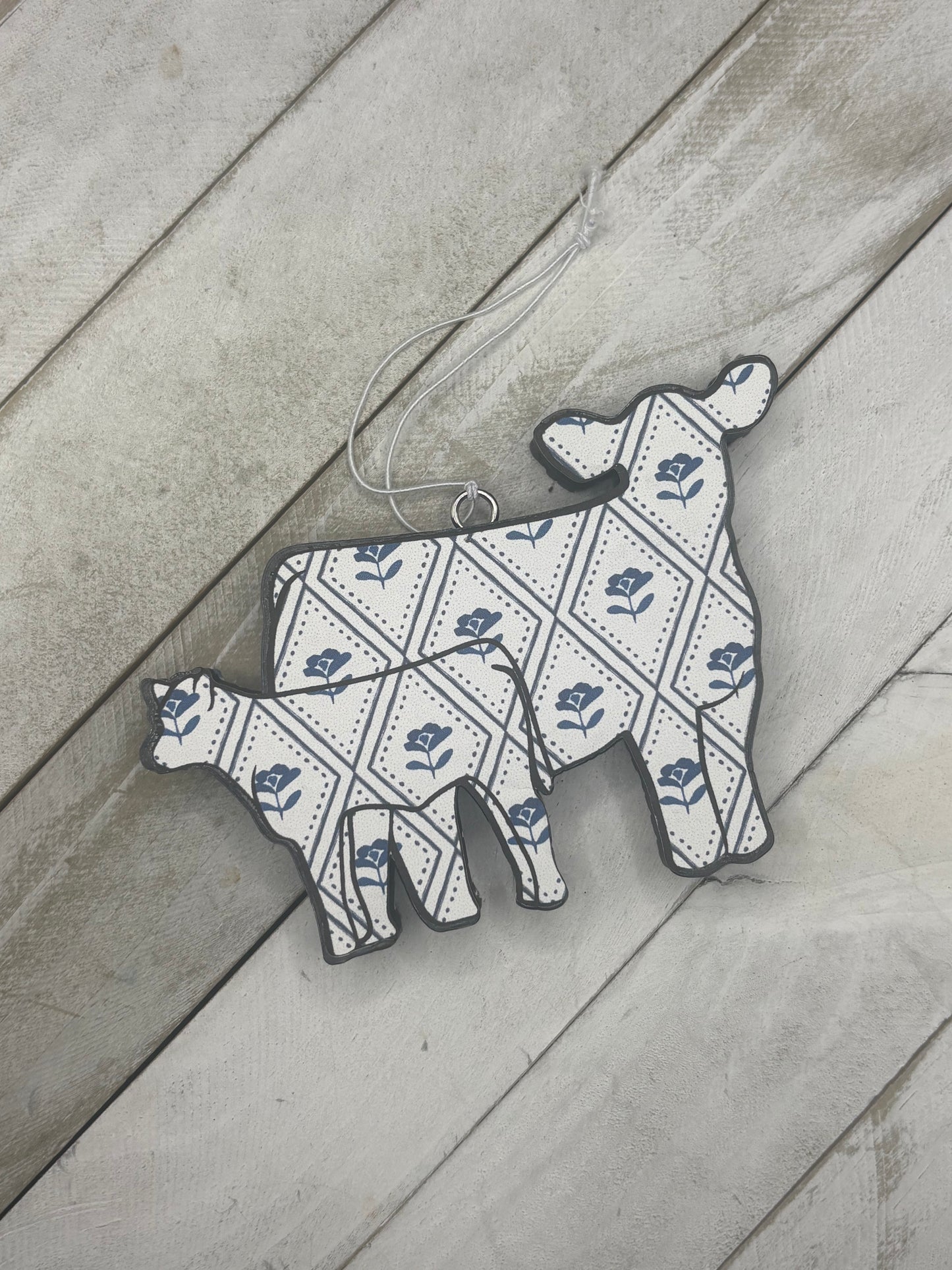Blue and White Country Floral Cow Calf Pair