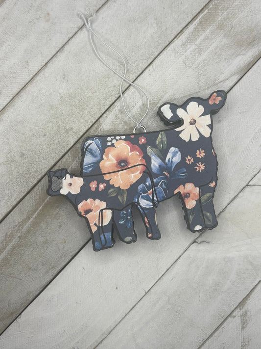 Blue Florals Cow Calf Pair