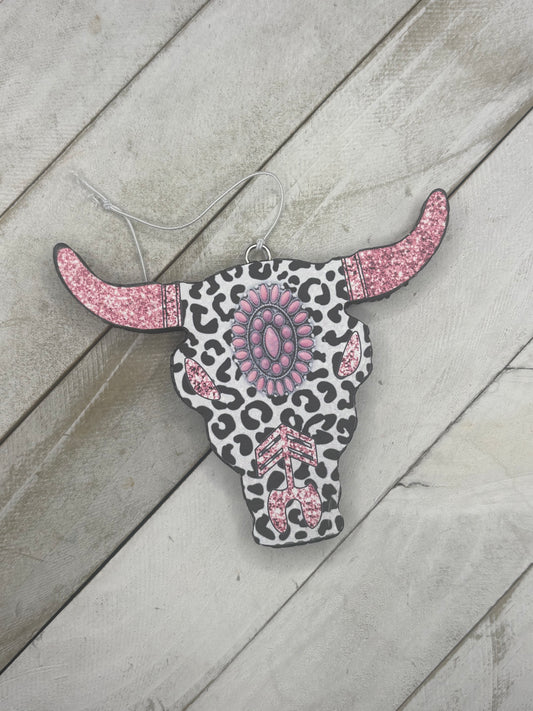 Pink Cheetah Bull Skull